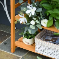 Outsunny Wooden Rustic 4-Tier Foldable Plant Stand with Adjustable Slatted Shelves Indoor & Outdoor Display Rack Plant Pot Organizer Orange 67 x 33 x 123 cm(m-5)