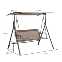 Outsunny 3 Seater Canopy Swing Chair Garden Rocking Bench Patio Balcony Terrace w/ Canopy Brown(m-3)