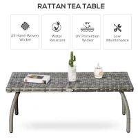 Outsunny PE Wicker Rattan Garden Coffee Table - Mixed Grey(m-4)