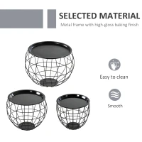 HOMCOM 3 Piece End Table Steel  Storage Organizer Removable Tabletop for Living Room, Meeting Room,Black(m-5)