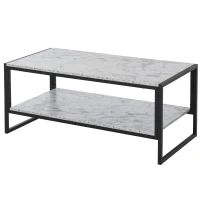 HOMCOM Minimalist Particle Board Coffee Table, Modern Marble Texture End/Side Table with Extra Storage Shelf, for Living Room Bedroom Dorm(m-1)