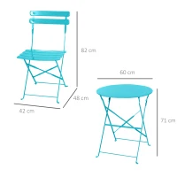 Outsunny 3pc Garden Table Set Foldable Dining Set with 1 Round Table and 2 Chairs Backyard Outdoor, Blue(m-3)