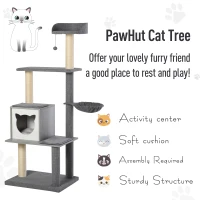 PawHut Multi-level Cat Tree with Sisal-Covered Scratching Posts, House and Baskets Activity Center for kittens Cat Tower Furniture Grey White(m-4)