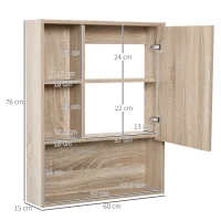 Kleankin Wall-Mounted Wooden Storage Bathroom Mirror Cabinet with Glass Door Adjustable Open Shelf Oak Grain(m-3)