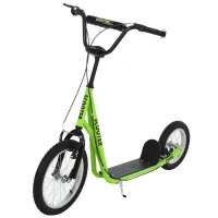 HOMCOM Teens Youth Kick Scooter Adjustable Handlebar Ride On Toy For 5+ w/ Front and Rear Dual Brakes Inflatable Wheels-Green(m-1)