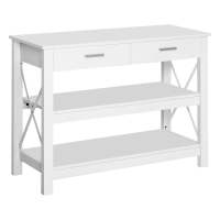 HOMCOM Entryway Console Sofa Table with 2 Drawers and Storage Shelves,Steel X-Frame, White