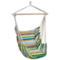 Outsunny Hammock Chair Swing Hanging Macrame Chair Cotton w/ Two Soft Seat Cushions, for Bedroom Indoor Outdoor Ideal Gift for Kids Lover Birthday Present Color Stripes(m-1)