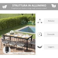 Outsunny Tavolo da Giardino per 8 Persone in Alluminio, Tavolo da Esterno in Plastica per Terrazzo e Balcone, Nero e Color Legno(m-5)