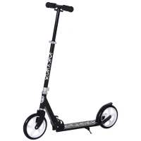 HOMCOM Teens Adult Kick Scooter Foldable Adjustable Aluminum Ride On Toy 2 Big Wheels For 14+ Black(m-1)