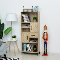 HOMCOM 59" Wooden Bookcase With Door Cabinets, Drawer, Open Compartments, Freestanding Display Shelf, Organizer for Home and Office(m-2)