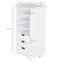 Vinsetto 3 Drawers Wooden File Cabinet with 4 Caster Wheels, 4 Open Shelves Mobile Filing Organizer for Home & Office, White(m-3)