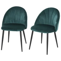 HOMCOM Nordic Armless Velvet Upholstered Dining Chair with Curved Backrest and Metal Legs Accent Leisure Chairs Set of 2, Green(m-1)