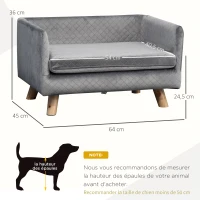 PawHut Pet Sofa Couch Soft Velvet Covered Sponge Cushioned Bed Lounge for Small Sized Dog or Cat Easy to Clean Dark Grey(m-3)