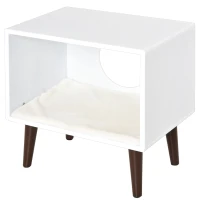 PawHut Wooden Cat House, Kittens Activity Center, Elevated Semi-open Pet Play House Furniture with Soft Cushion, Condo Box(m-4)