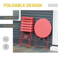 Outsunny 3pc Garden Table Set Foldable Dining Set with 1 Round Table and 2 Chairs Backyard Outdoor, Red(m-6)