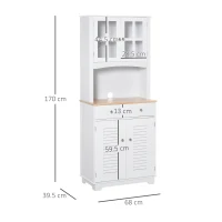 HOMCOM Coastal Style Kitchen Buffet and Hutch Wooden Storage Cupboard with Framed Glass Door, Louvered Cabinet, Drawers Microwave Space for Dining Room, Living Room, White(m-3)