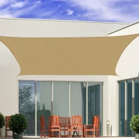 Outsunny Sun Shade Sail Rectangle 4x6m Canopy for Outdoor Patio Lawn Deck Garden Pergola UV Block High Density PE Fabric D-Ring Included Sand(m-2)