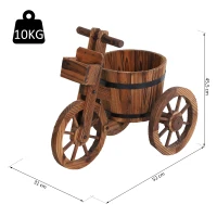 Outsunny Wooden Plant Cart Tricycle Shaped Garden Flower Pot Holder Modern Planter Display Storage Outdoor Carbonized Barrel(m-3)