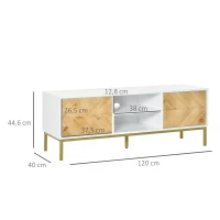 HOMCOM Modern TV Stand Cabinet for TVs up to 60'' Flat Screen with Metal Legs and Cable Hole, Entertainment Center with 2 Cupboards and Storage Shelf, Home and Office(m-3)