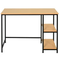 HOMCOM Computer Table with 2-Tier Shelves Home Office Workstation Desk Adjustable Feet, Beech Wood Color(m-1)