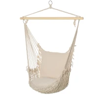 Outsunny Hammock Chair Hanging Rope Swing w/ Cushions Quality Cotton Weave for Superior Comfort, Durability Indoor or Outdoor Spaces(m-1)