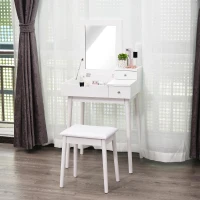 HOMCOM Solid Wood Legs Dressing Table/Desk Removable Mirror Stool 3-Drawers(m-2)