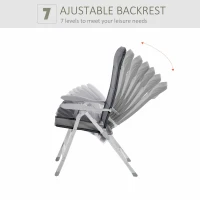 Outsunny Patio Folding Dining Chair w/ Adjustable Back & Armrest Portable for Camping Garden Pool Beach Deck Grey(m-5)
