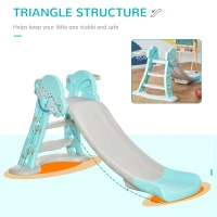 HOMCOM 2 in 1 Kids Slide with Basketball Hoop Freestanding Slider Playset for Indoor/Outdoor Use Slipping Climber Playground Equipment Set Exercise Toy 18 months -4 Years Old Flying Saucer Shaped Blue(m-5)