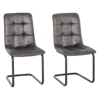 HOMCOM Set of 2 Dining Chairs Upholstered High Back Seat for Kitchen Living Room with Bent Metal Base, Grey(m-1)