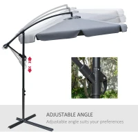 Outsunny 2.7m Garden Banana Parasol Cantilever Umbrella with Crank Handle and Cross Base for Outdoor, Hanging Sun Shade, Dark Grey(m-5)