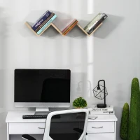 HOMCOM Unique V-Shape Wall Mounted Floating Bookcase Bookshelf in Compact and Efficient Design with CD, DVD, Book Storage Shelf Rack, for Living Room, Study Room, Office, Dorm, Natural(m-2)