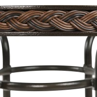 Outsunny Patio Rattan Round Table All Weather Outdoor Dining Wicker Table w/ Umbrella Hole for Garden Balcony Poolside Glass Top Brown(m-7)