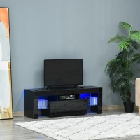 HOMCOM High Gloss TV Stand Cabinet with LED RGB Lights and Remote Control for 43"/50"/55" TV, Media TV Console Table with Compartment, Black(m-2)