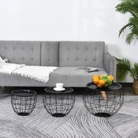 HOMCOM 3 Piece End Table Steel  Storage Organizer Removable Tabletop for Living Room, Meeting Room,Black(m-2)