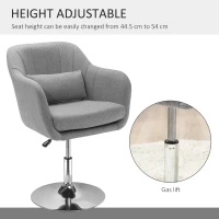 HOMCOM Leisure Chair with Metal Base, Modern Swivel Linen Sofachair Midback with Lumbar Support for Living Room Bedroom Office, Grey(m-4)