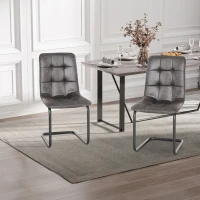 HOMCOM Set of 2 Dining Chairs Upholstered High Back Seat for Kitchen Living Room with Bent Metal Base, Grey(m-2)