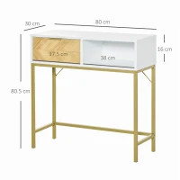 HOMCOM Console Sofa Table Modern Hallway Desk with Drawers Storage Shelves for Entryway Living Room Bedroom White and Gold(m-3)