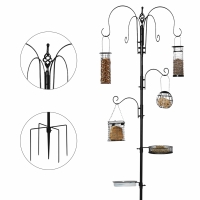 Pawhut Bird Feeding Station Kit, Wild Bird Feeder Pole with 6 Hooks, 4 Hanging Feeders for Peanuts, Seed, Fat Balls, Black