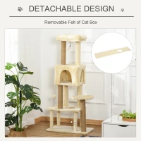 PawHut Cat Tree Tower 136cm Climbing Kitten Activity Center with Jute Scratching Post Perch Roomy Condo Removable Felt Hanging Toy Bed Beige(m-7)
