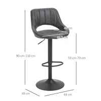 HOMCOM Barstools Set of 2 Adjustable Swivel Height Gas Lift PU Leather Counter Chairs with Footrest(m-3)