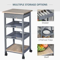 HOMCOM Kitchen Island Rolling Trolley Utility Serving Cart with Drawer and wheels, for Living Room and Dining Room, Grey(m-4)