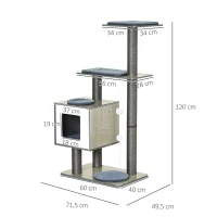 PawHut 120cm Multi-level Cat Tree Kittens Activity Tower with Scratching Posts Pet Play House Furniture, Grey(m-3)