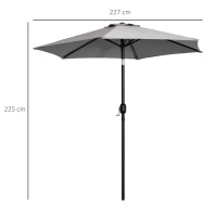 Outsunny Φ2.3m Patio Sun Umbrella Outdoor Market Table Parasol w/ Adjustable Angle 6 Ribs for Garden Backyard Pool Light Gray(m-3)