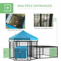 PawHut Steel Chicken Coop, Outdoor Hexagonal Hen House, Heavy-Duty Detachable Poultry Cage w/ Water-Resistant Canopy, Run, Nesting Box, Lockable Doors - Blue(m-6)