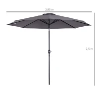 Outsunny Chapéu de Sol de Jardim Ø295x250cm com Manivela Chapéu de Sol Exterior com Mecanismo de Inclinação e Mastro Desmontável de Metal para Terraço Piscina Pátio Cinza Escuro(m-3)
