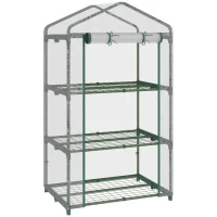 Outsunny 3 Tier Mini Greenhouse with Wire Shelves, Portable Garden Grow House with Roll-up Door, 69L x 49W x 125H cm, Clear(m-1)