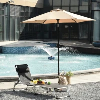 Outsunny Φ2.3m Patio Sun Umbrella Outdoor Market Table Parasol w/ Adjustable Angle 6 Ribs for Garden Backyard Pool Khaki(m-2)