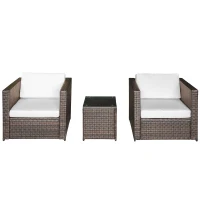 3Pcs Patio 2 Seater Rattan Sofa Garden Furniture Set Wicker Seat Coffee Table w/ Cushions(m-1)