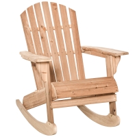 OUTSUNNY Adirondack Rocking Chair with Slatted Design and Oversize Back, Lounger for Porch, Poolside, Garden,Teak