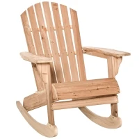 OUTSUNNY Adirondack Rocking Chair with Slatted Design and Oversize Back, Lounger for Porch, Poolside, Garden,Teak(m-1)